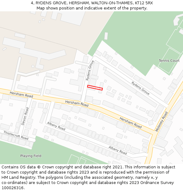4, RYDENS GROVE, HERSHAM, WALTON-ON-THAMES, KT12 5RX: Location map and indicative extent of plot