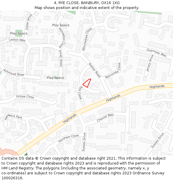 4, RYE CLOSE, BANBURY, OX16 1XG: Location map and indicative extent of plot