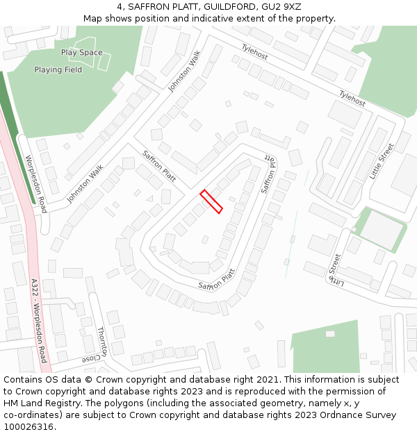 4, SAFFRON PLATT, GUILDFORD, GU2 9XZ: Location map and indicative extent of plot