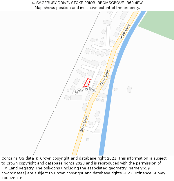 4, SAGEBURY DRIVE, STOKE PRIOR, BROMSGROVE, B60 4EW: Location map and indicative extent of plot