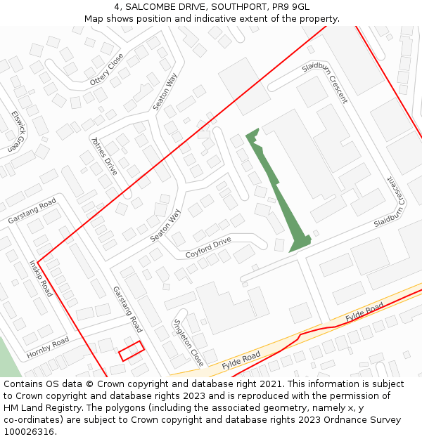 4, SALCOMBE DRIVE, SOUTHPORT, PR9 9GL: Location map and indicative extent of plot