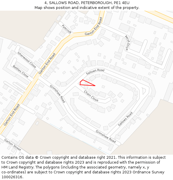 4, SALLOWS ROAD, PETERBOROUGH, PE1 4EU: Location map and indicative extent of plot