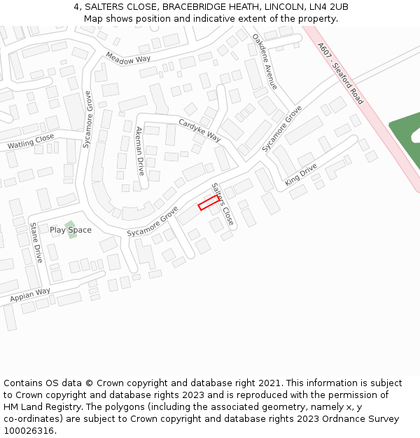 4, SALTERS CLOSE, BRACEBRIDGE HEATH, LINCOLN, LN4 2UB: Location map and indicative extent of plot