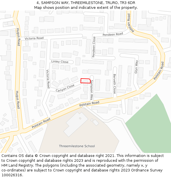 4, SAMPSON WAY, THREEMILESTONE, TRURO, TR3 6DR: Location map and indicative extent of plot