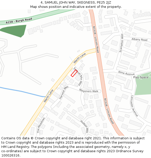 4, SAMUEL JOHN WAY, SKEGNESS, PE25 2JZ: Location map and indicative extent of plot
