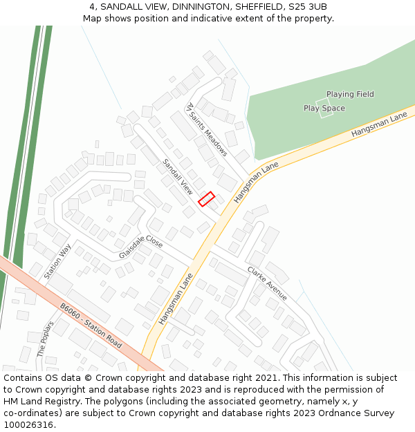 4, SANDALL VIEW, DINNINGTON, SHEFFIELD, S25 3UB: Location map and indicative extent of plot