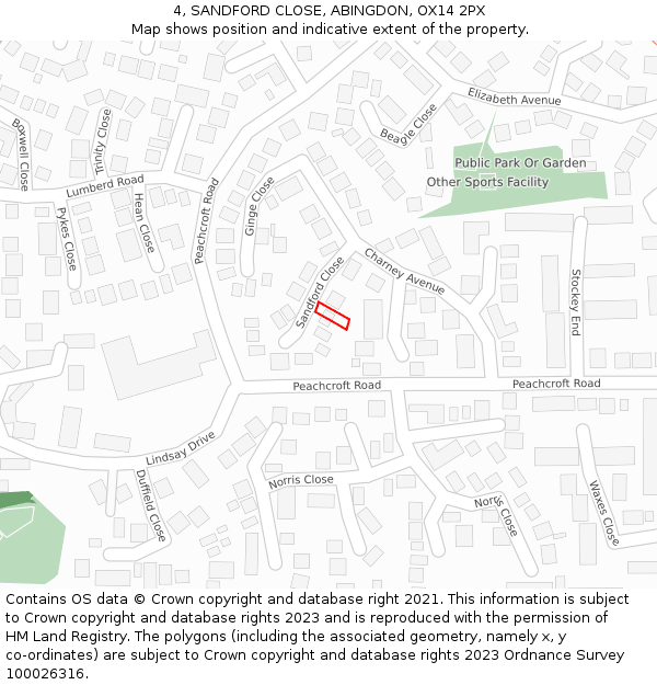 4, SANDFORD CLOSE, ABINGDON, OX14 2PX: Location map and indicative extent of plot