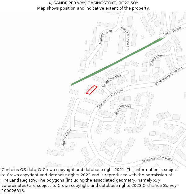 4, SANDPIPER WAY, BASINGSTOKE, RG22 5QY: Location map and indicative extent of plot