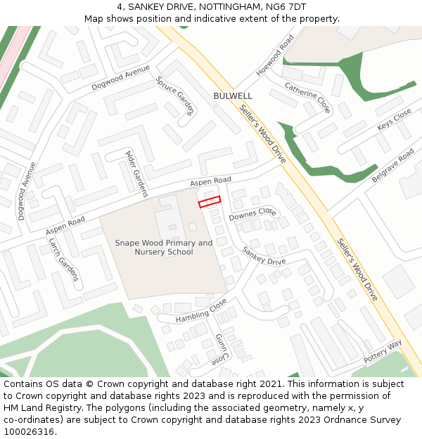4, SANKEY DRIVE, NOTTINGHAM, NG6 7DT: Location map and indicative extent of plot