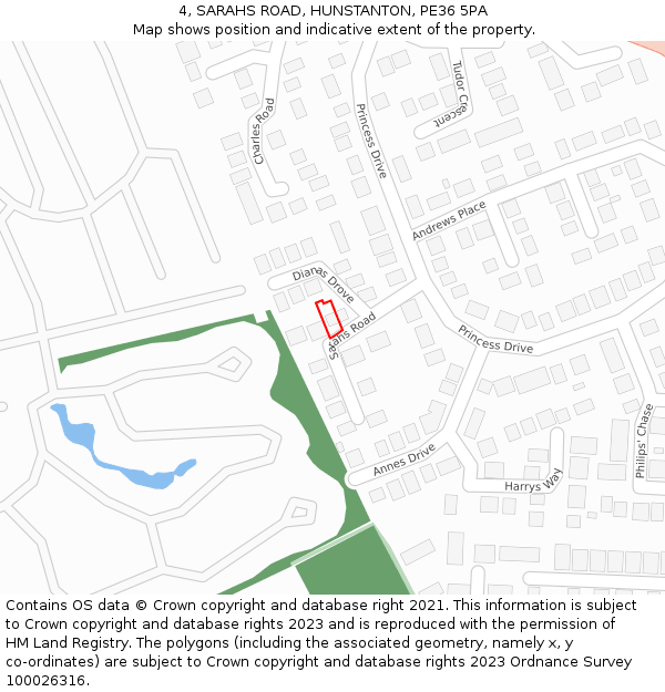 4, SARAHS ROAD, HUNSTANTON, PE36 5PA: Location map and indicative extent of plot