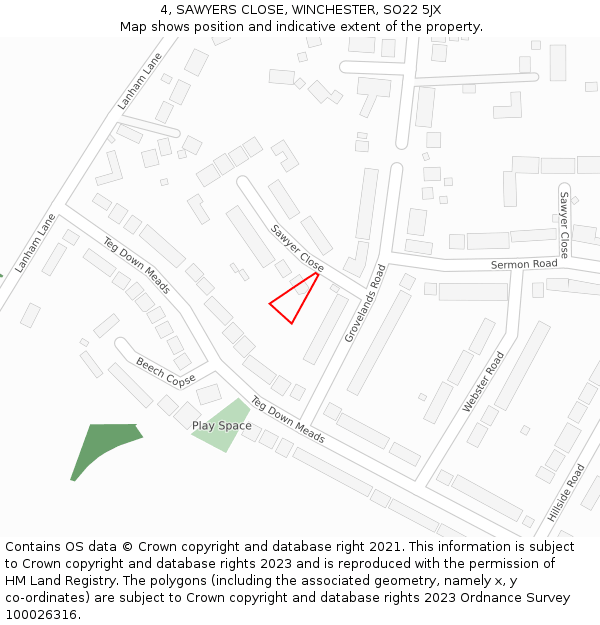 4, SAWYERS CLOSE, WINCHESTER, SO22 5JX: Location map and indicative extent of plot