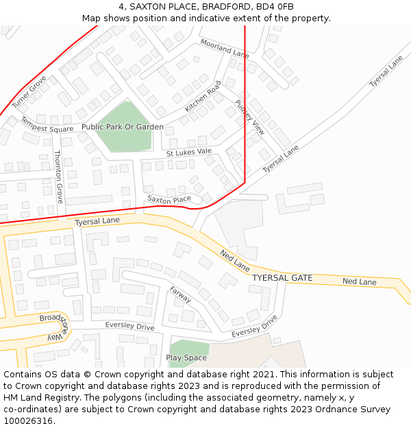 4, SAXTON PLACE, BRADFORD, BD4 0FB: Location map and indicative extent of plot