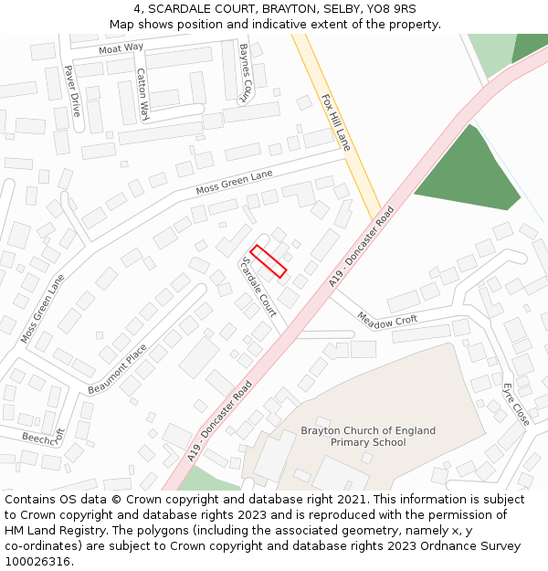 4, SCARDALE COURT, BRAYTON, SELBY, YO8 9RS: Location map and indicative extent of plot