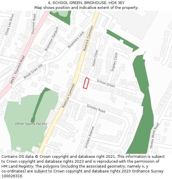 4, SCHOOL GREEN, BRIGHOUSE, HD6 3EY: Location map and indicative extent of plot