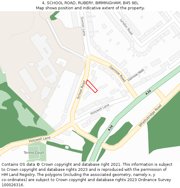 4, SCHOOL ROAD, RUBERY, BIRMINGHAM, B45 9EL: Location map and indicative extent of plot