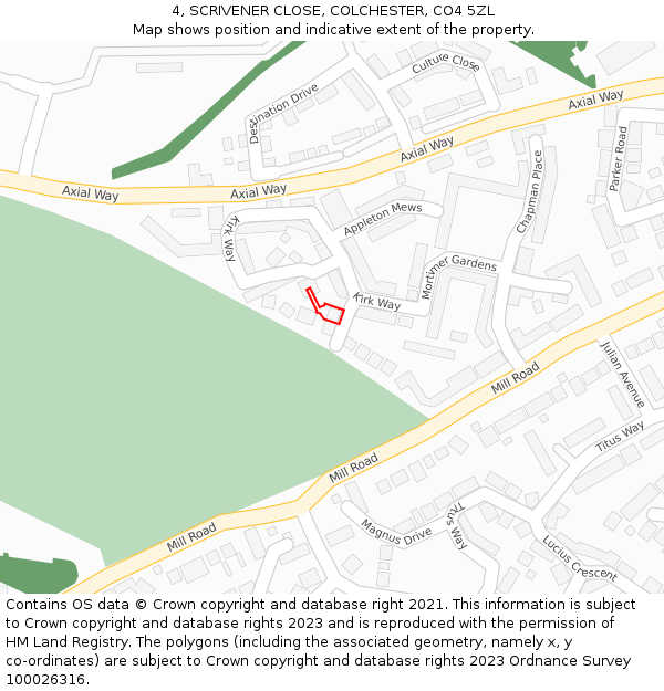 4, SCRIVENER CLOSE, COLCHESTER, CO4 5ZL: Location map and indicative extent of plot