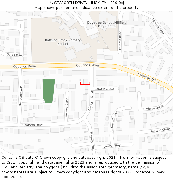 4, SEAFORTH DRIVE, HINCKLEY, LE10 0XJ: Location map and indicative extent of plot