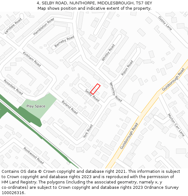 4, SELBY ROAD, NUNTHORPE, MIDDLESBROUGH, TS7 0EY: Location map and indicative extent of plot