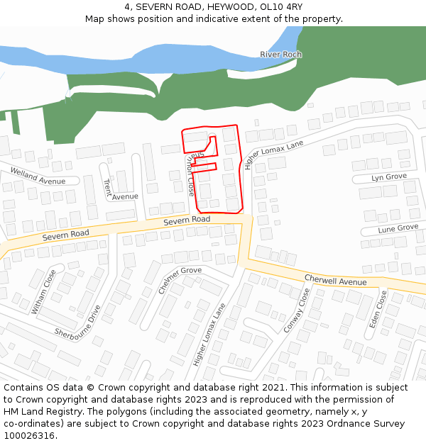 4, SEVERN ROAD, HEYWOOD, OL10 4RY: Location map and indicative extent of plot