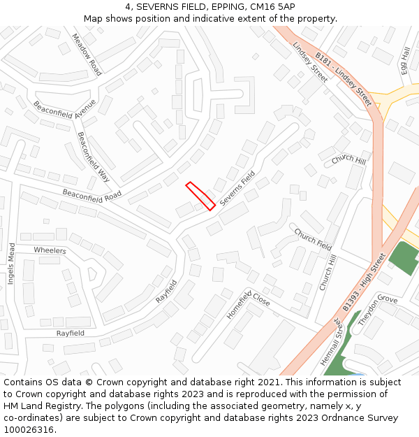 4, SEVERNS FIELD, EPPING, CM16 5AP: Location map and indicative extent of plot