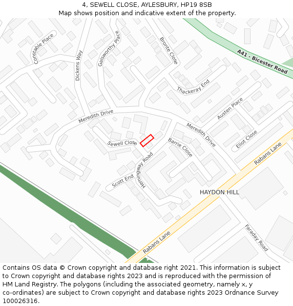4, SEWELL CLOSE, AYLESBURY, HP19 8SB: Location map and indicative extent of plot