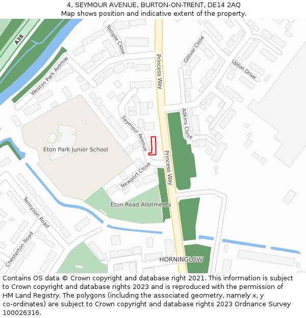 4, SEYMOUR AVENUE, BURTON-ON-TRENT, DE14 2AQ: Location map and indicative extent of plot