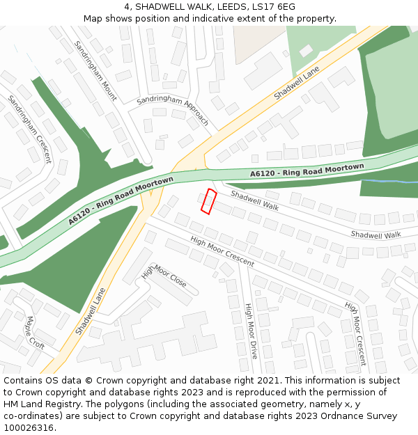 4, SHADWELL WALK, LEEDS, LS17 6EG: Location map and indicative extent of plot