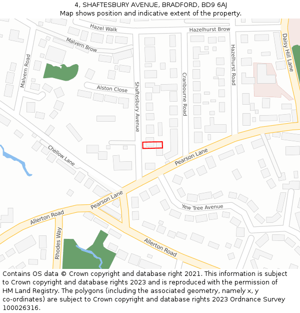 4, SHAFTESBURY AVENUE, BRADFORD, BD9 6AJ: Location map and indicative extent of plot