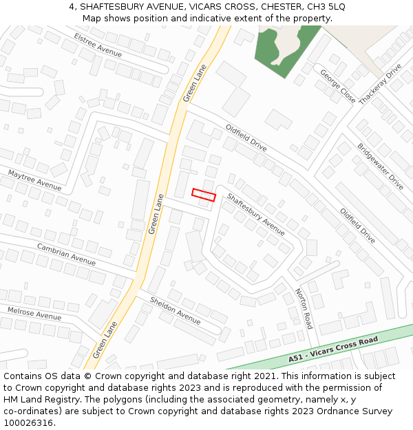 4, SHAFTESBURY AVENUE, VICARS CROSS, CHESTER, CH3 5LQ: Location map and indicative extent of plot