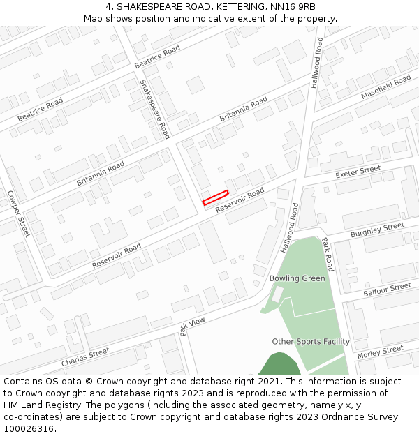 4, SHAKESPEARE ROAD, KETTERING, NN16 9RB: Location map and indicative extent of plot