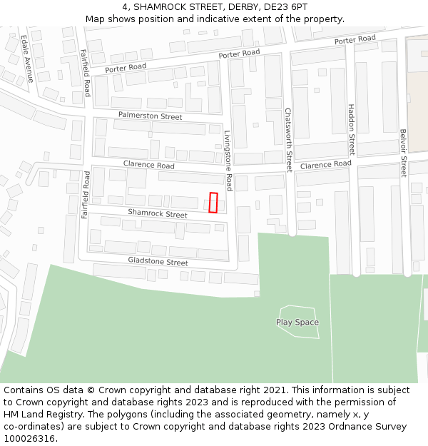 4, SHAMROCK STREET, DERBY, DE23 6PT: Location map and indicative extent of plot