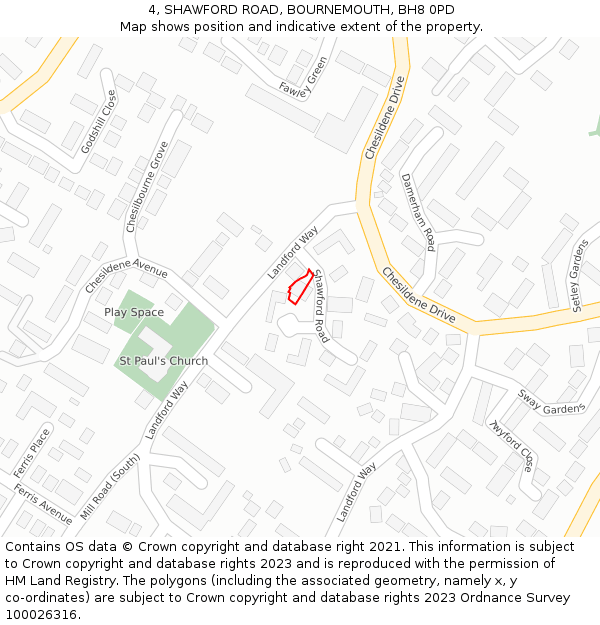 4, SHAWFORD ROAD, BOURNEMOUTH, BH8 0PD: Location map and indicative extent of plot