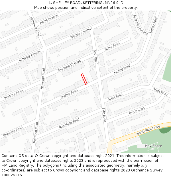 4, SHELLEY ROAD, KETTERING, NN16 9LD: Location map and indicative extent of plot