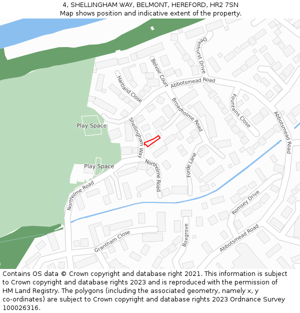 4, SHELLINGHAM WAY, BELMONT, HEREFORD, HR2 7SN: Location map and indicative extent of plot