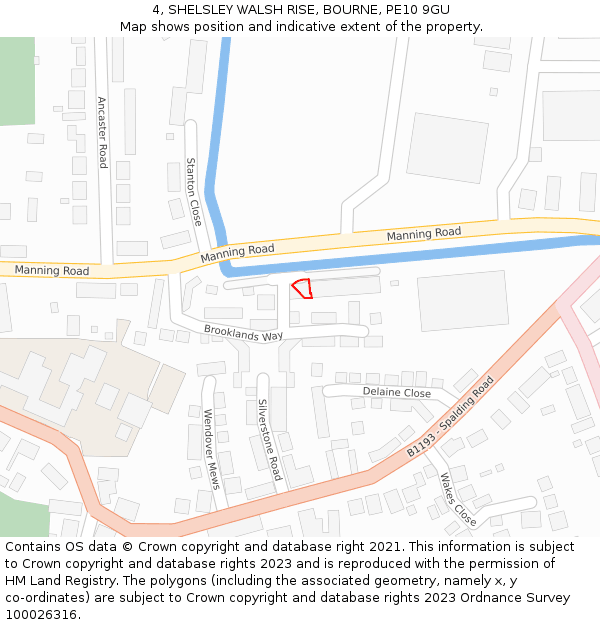 4, SHELSLEY WALSH RISE, BOURNE, PE10 9GU: Location map and indicative extent of plot