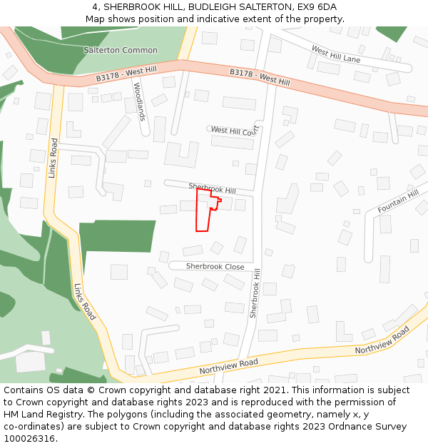 4, SHERBROOK HILL, BUDLEIGH SALTERTON, EX9 6DA: Location map and indicative extent of plot