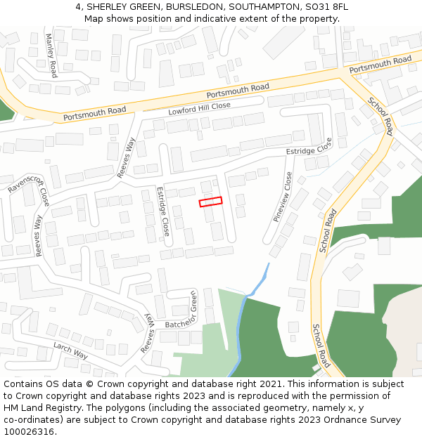 4, SHERLEY GREEN, BURSLEDON, SOUTHAMPTON, SO31 8FL: Location map and indicative extent of plot