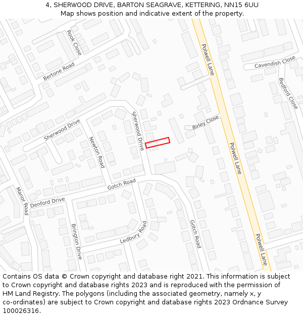 4, SHERWOOD DRIVE, BARTON SEAGRAVE, KETTERING, NN15 6UU: Location map and indicative extent of plot