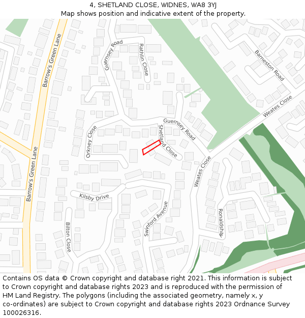 4, SHETLAND CLOSE, WIDNES, WA8 3YJ: Location map and indicative extent of plot