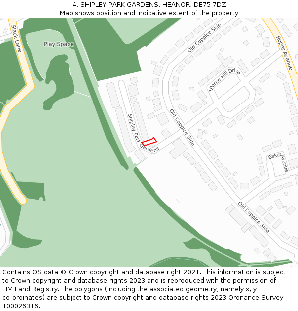 4, SHIPLEY PARK GARDENS, HEANOR, DE75 7DZ: Location map and indicative extent of plot
