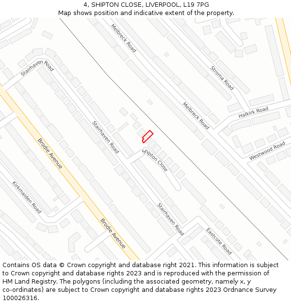 4, SHIPTON CLOSE, LIVERPOOL, L19 7PG: Location map and indicative extent of plot