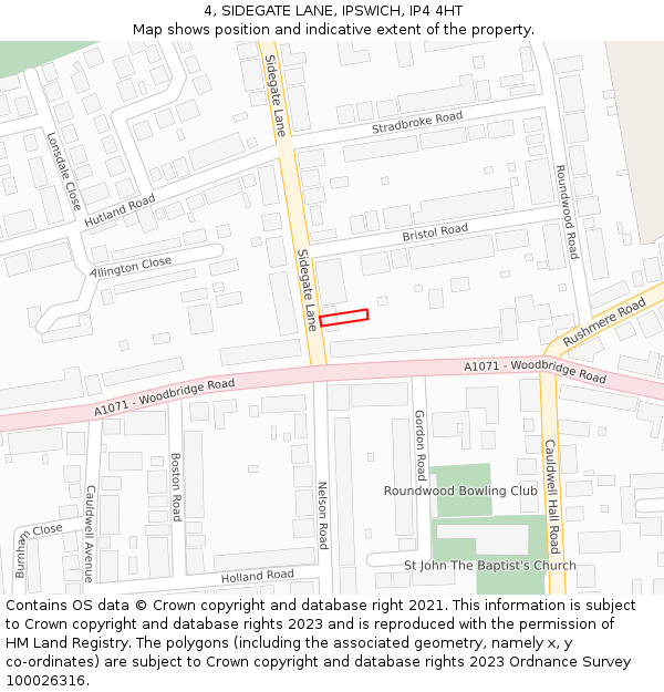 4, SIDEGATE LANE, IPSWICH, IP4 4HT: Location map and indicative extent of plot