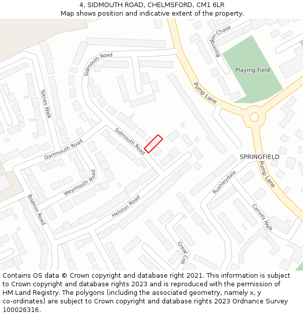 4, SIDMOUTH ROAD, CHELMSFORD, CM1 6LR: Location map and indicative extent of plot