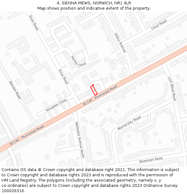 4, SIENNA MEWS, NORWICH, NR1 4LR: Location map and indicative extent of plot