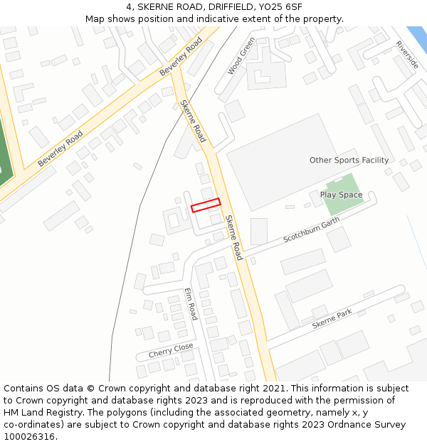 4, SKERNE ROAD, DRIFFIELD, YO25 6SF: Location map and indicative extent of plot