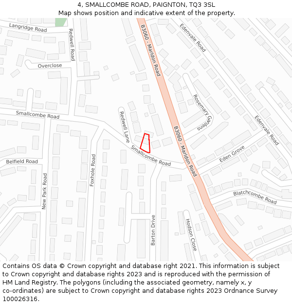 4, SMALLCOMBE ROAD, PAIGNTON, TQ3 3SL: Location map and indicative extent of plot