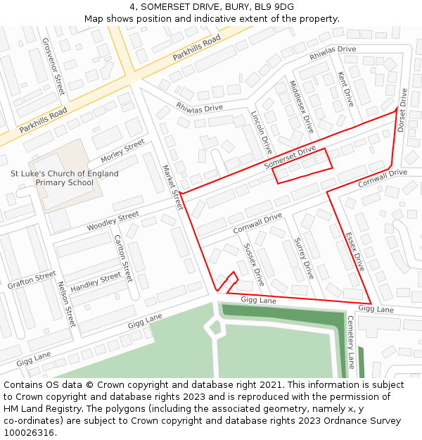 4, SOMERSET DRIVE, BURY, BL9 9DG: Location map and indicative extent of plot