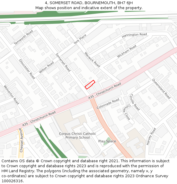 4, SOMERSET ROAD, BOURNEMOUTH, BH7 6JH: Location map and indicative extent of plot