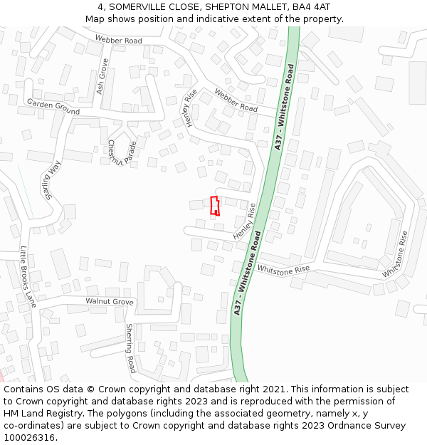 4, SOMERVILLE CLOSE, SHEPTON MALLET, BA4 4AT: Location map and indicative extent of plot