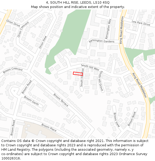 4, SOUTH HILL RISE, LEEDS, LS10 4SQ: Location map and indicative extent of plot